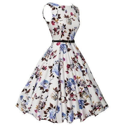 Women Dress Vintage Robe Audrey Hepburn Rockabilly Retro Sleeveless Print Party dresses Summer Vestidos