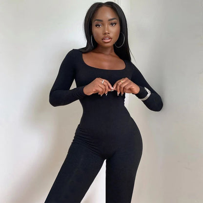 Bodycon Jumpsuit Women Solid Long Sleeve Skinny Sporty Rompers Playsuits Fitness Casual Activity Streetwear Overalls