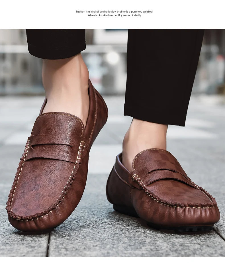 Men Shoes Casual Leather Mens Loafers Moccasins Designer Slip on Boat Shoes High Quality Chaussure Homme Plus Size 38-47