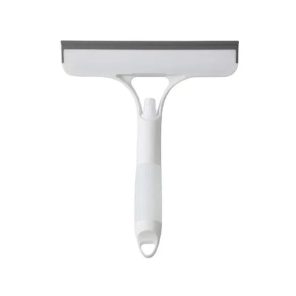 A household glass cleaning scraper that combines the functions of a watering can and a window scraper.