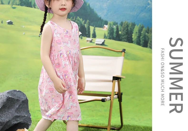 Girls Casual Dresses Flower Printing Sleeveless Casual Dress Toddler Clothes Flower Girl Dresses 2 To 8 Years