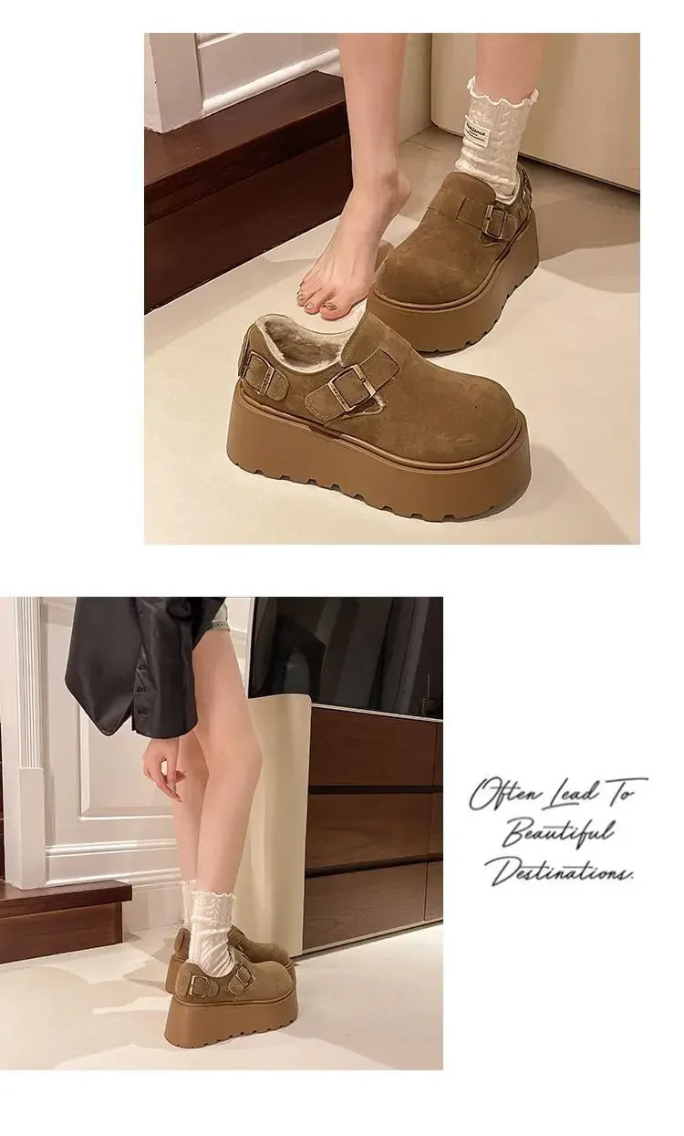 Women's Thick Bottomed Slip-On Flats Fleece Lined Cotton Shoes Spring Autumn Casual Comfortable Flat Heel Warmth Enhancing