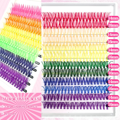 [Personal Eyelash] 240/390/600 Cluster Color Mixed Eyelash Extension Kit Makeup Beginner False Eyelash
