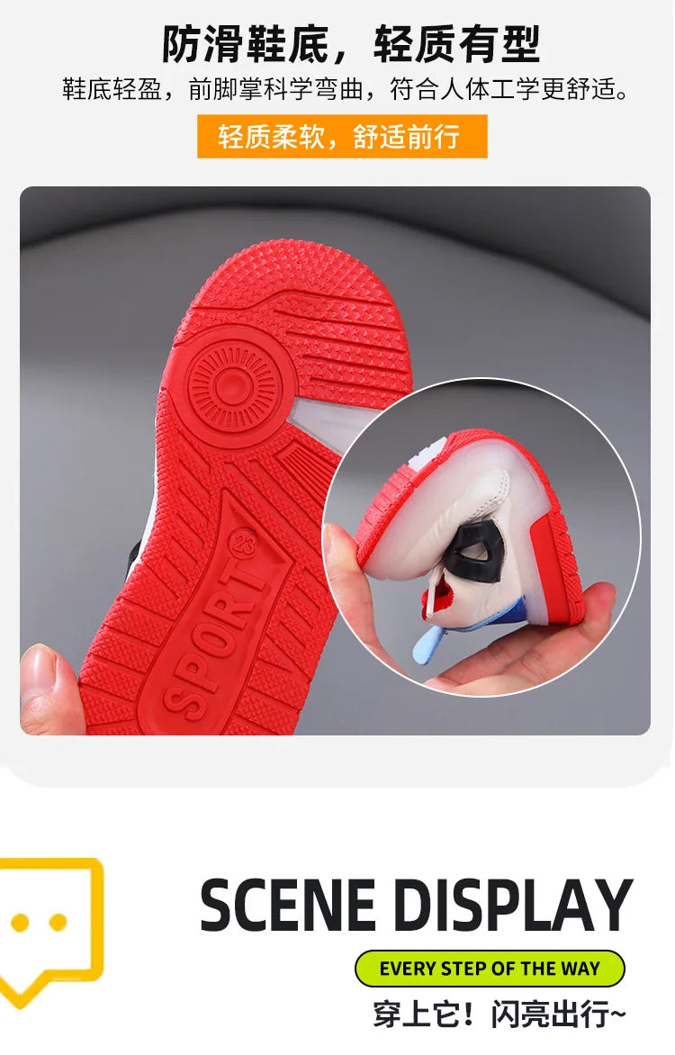 New Kid Shoes Fashion Versatile Comfort Boys Sneakers Breathable Non Slip Simple Casual Shoe LED Lightweight Classic Girls Shoe