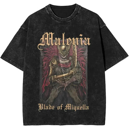 New Arrival Short Sleeved Round Neck Y2k Tshirt Men Clothing New in Top & Tees Mens T-Shirt Malenia Blade Of Miquella Washed