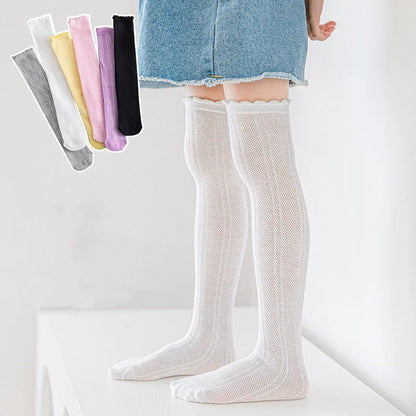 Children's Girl Knee High Long Socks 3-12Years White Color Princess Mesh Breathable School Spring Summer Fashion Kids Stockings