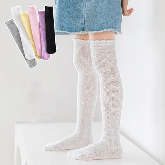 Children's Girl Knee High Long Socks 3-12Years White Color Princess Mesh Breathable School Spring Summer Fashion Kids Stockings