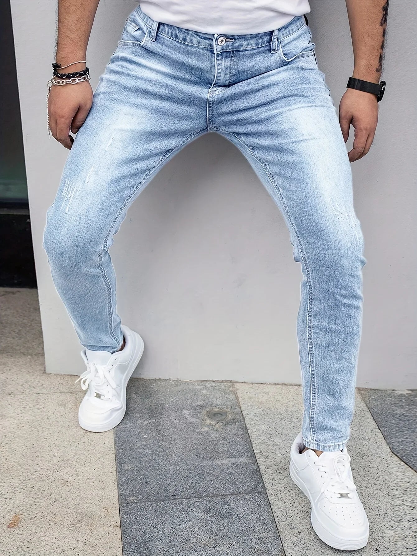 Autumn New Men's Stretch Jeans European American Fashion Casual Vintage Washing Feet Elasticity Denim Trousers Male