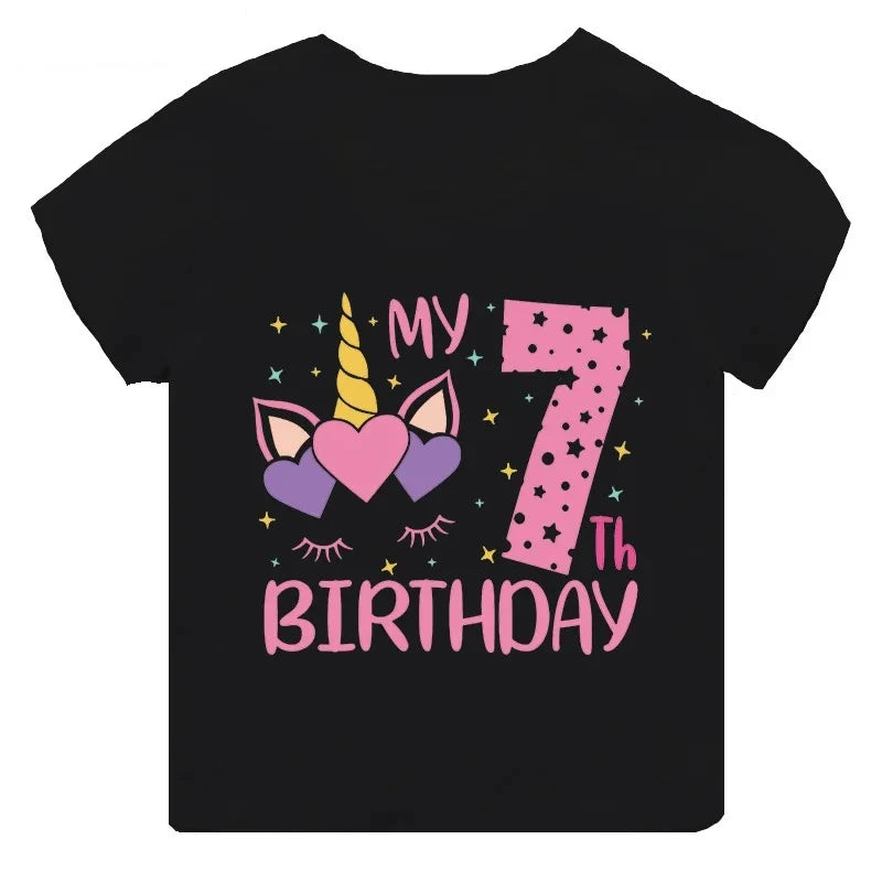 My 1 2 3 4 5 6 7 8 9 Th Years Birthday Unicorn Print Cute Girls Clothes Summer Short Sleeve Kids T Shirt Baby Customize T-Shirts