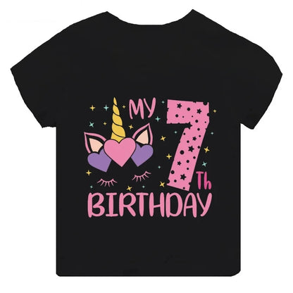 My 1 2 3 4 5 6 7 8 9 Th Years Birthday Unicorn Print Cute Girls Clothes Summer Short Sleeve Kids T Shirt Baby Customize T-Shirts