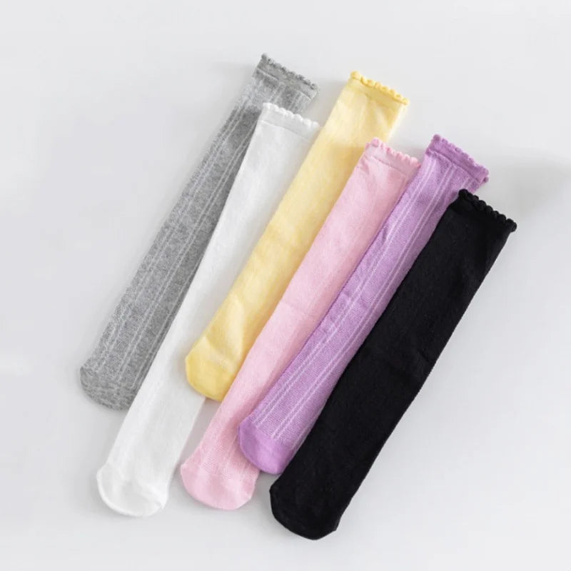 Children's Girl Knee High Long Socks 3-12Years White Color Princess Mesh Breathable School Spring Summer Fashion Kids Stockings