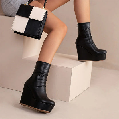 Big Size 35-43 Brand New Ladies Platform Ankle Boots Fashion Zip Wedges High Heels Boots Women 2022 Party Office Shoes Woman