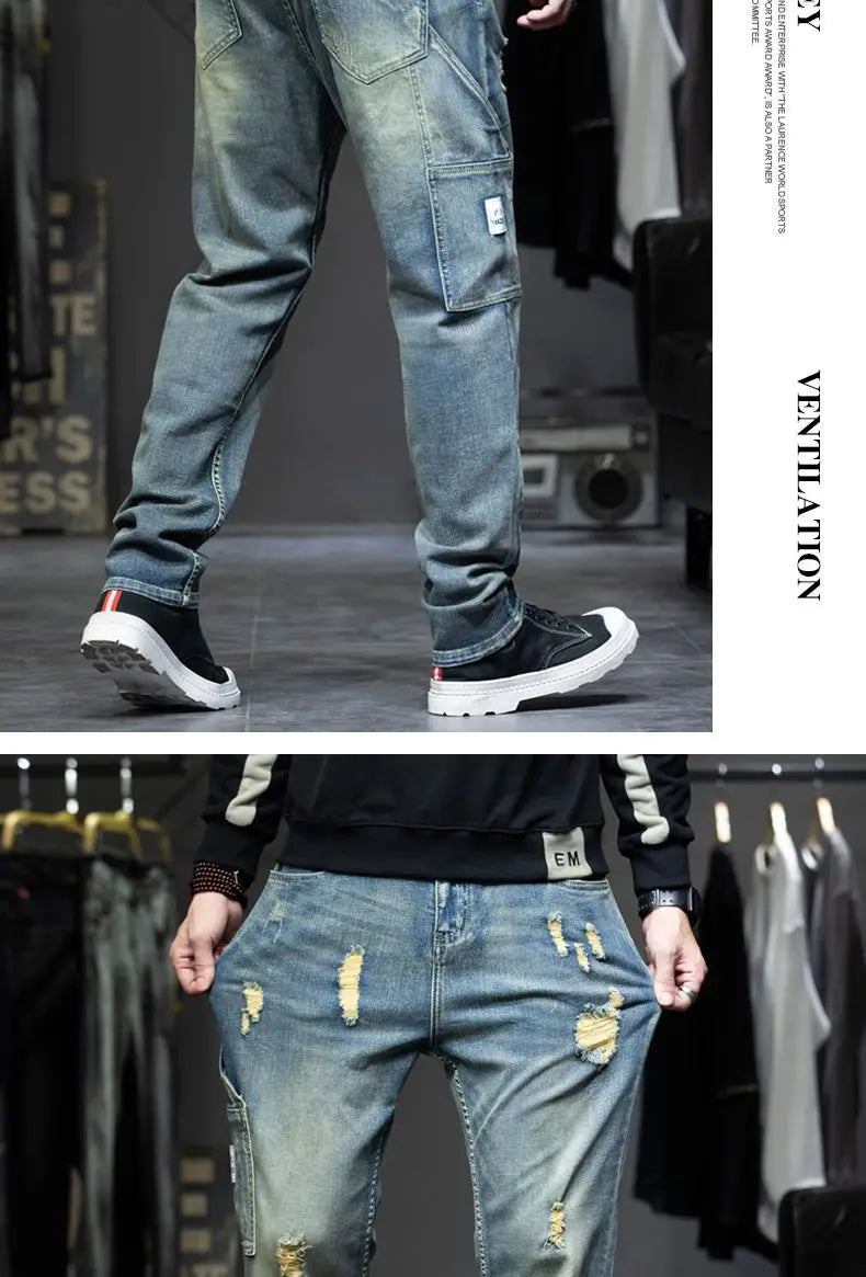 Spring Autumn Men's Jeans Luxury Fashion Plus Size 44 Boyfriend Streetwear Casual Harem Denim Jeans Pants Blue Designer Trousers