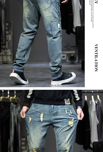Spring Autumn Men's Jeans Luxury Fashion Plus Size 44 Boyfriend Streetwear Casual Harem Denim Jeans Pants Blue Designer Trousers