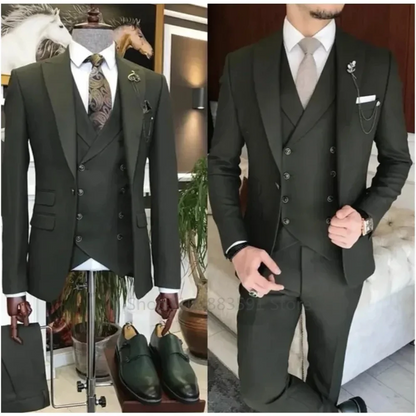 New Business Khaki Formal Men's Slim Fit Suits 3 Pieces Wedding Groom Prom Terno Masculino Custom Blazer Jacket Vest Pant Sets