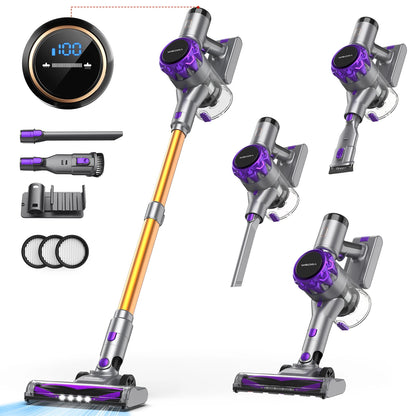 YISORA Cordless Vacuum Cleaner, 40Kpa 55Mins Running Time Wireless Vacuum Cleaner with Touchscreen for Pet Hair, Carpet