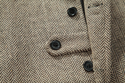 New Men's Retro Lapel Vest Herringbone Coarse Tweed Pockets Suit Vest British Casual Vintage Gentleman Leisure Party Bar Banquet
