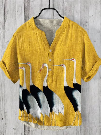 Men's linen short sleeved shirt, summer Chinese retro casual shirt