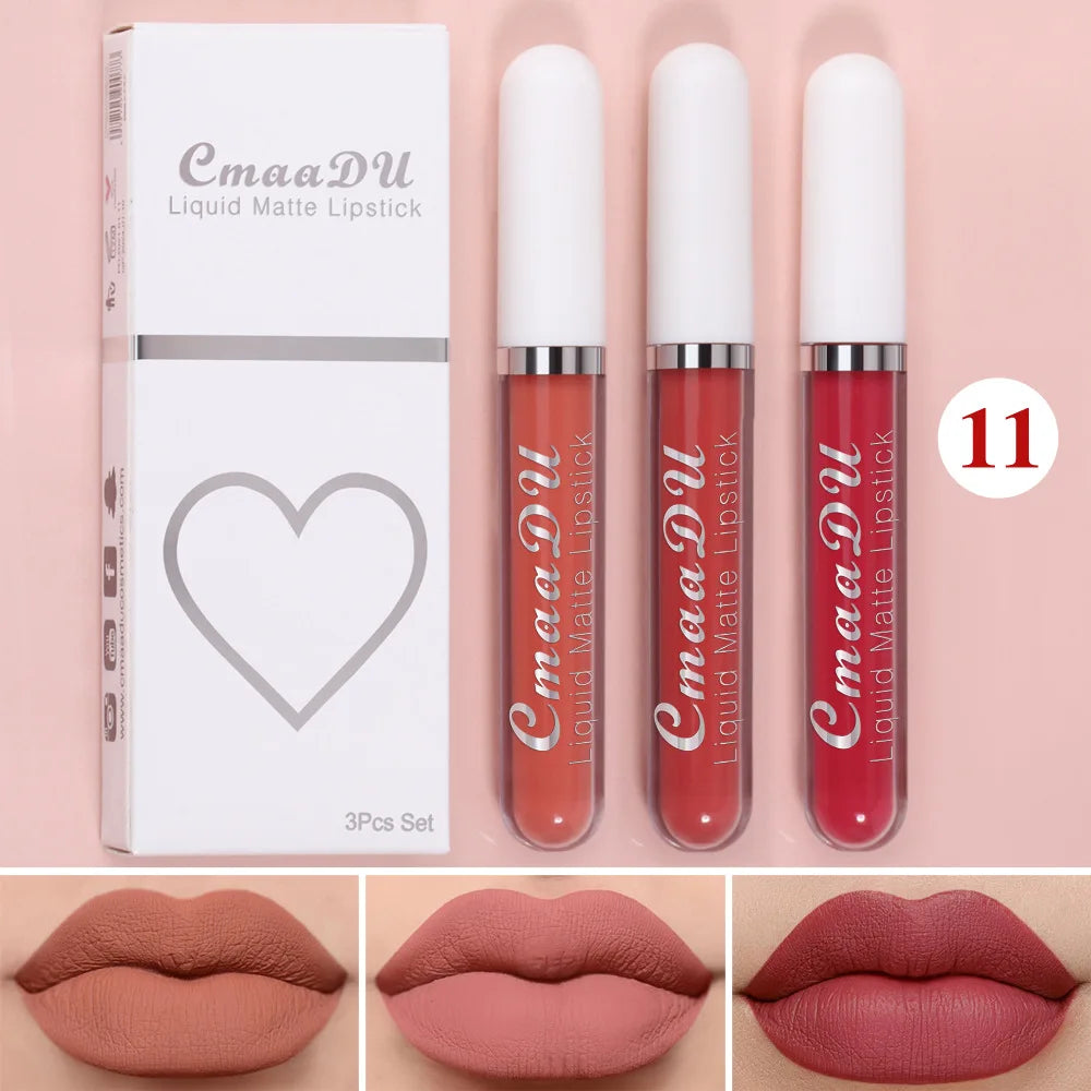 1/3pcs Matte Lipstick Set Liquid Waterproof Velvet Sexy Red Lip Gloss Kit Makeup Lasting Non-stick Cup Lip Tint Beauty Cosmetics