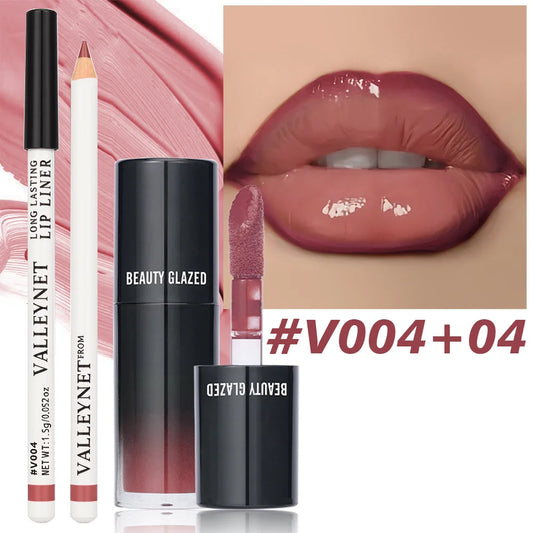 2Pcs/Set Matte Velvet Lip Liner Lip Gloss Set Lipliner + Lip Oil  Long lasting Waterproof Lip Combo Makeup tutorial Cosmetics