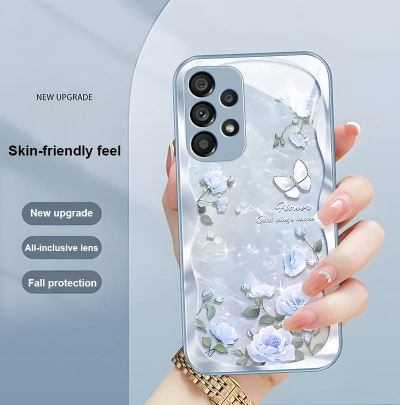 Butterfly shell pollen for Samsung Galaxy S10 4G S20 11E 30 S21 21Fe 22 S24 Pro S23 Ultra 5G S8 S9 Tempered glass phone case
