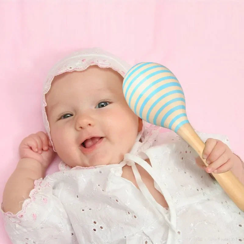Cute Mini Wooden Sand Hammer Maracas Rattle Shaker Toys For Baby Musical Instruments Baby Shower Party Favors Gift Kids