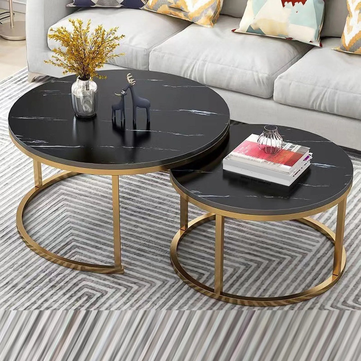 Coffee Table Set Minimalist Modern Nesting Round Center Table for Living Room Apartment Balcony Yard
