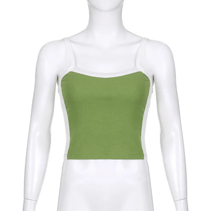 Sleeveless Knitted Crop Tops Green Sexy Basic Patchwork Summer Casual Cami Backless Y2k Vintage Tank Top Women