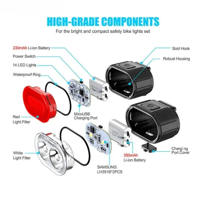 Cycling Bicycle Front Rear Light /Set Bike Defense Flashlight Stick MTB Waterproof Taillight LED Lantern Bicycle Accessories