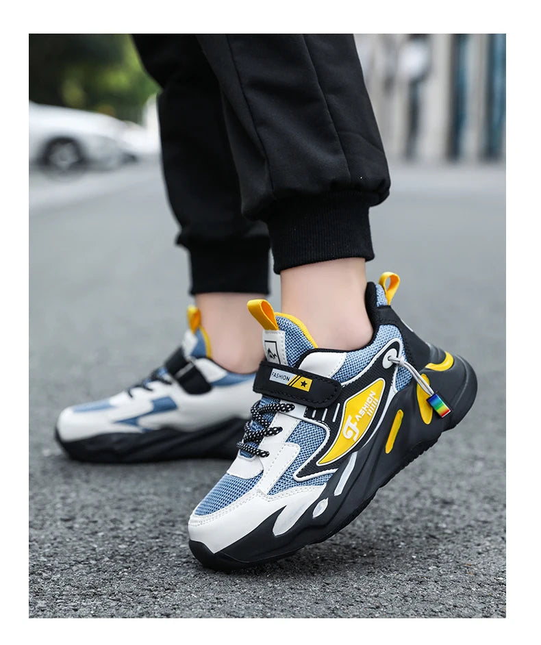 Kid Sneakers Sport Shoes for Boys Fashion Leather Children Breathable Mesh Comfort Shoes Casual Walking Outdoor Running Shoes