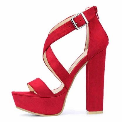 LOSLANDIFEN Women's Open Toe Cross Strap Buckle Wedge Platform Sandals High Heel Chunky Block Heels Dress Party Wedding Shoes