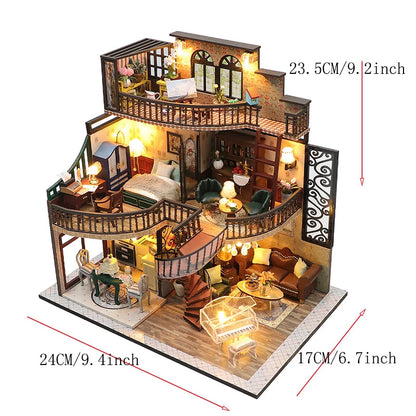 Wooden Miniature Doll House Kit 3D Puzzle Assembly Building Model Toy Home Bedroom Decoration With Furniture Adult New Year Gift