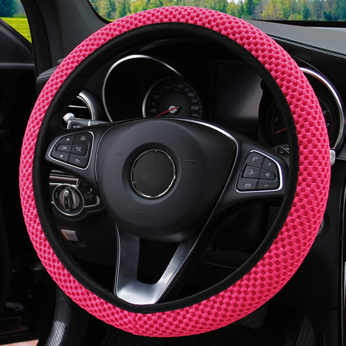 Summer Four Seasons Breathable massage comfortable mesh cloth car steering wheel cover women's car accessories black