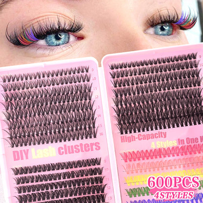 [Personal Eyelash] 240/390/600 Cluster Color Mixed Eyelash Extension Kit Makeup Beginner False Eyelash