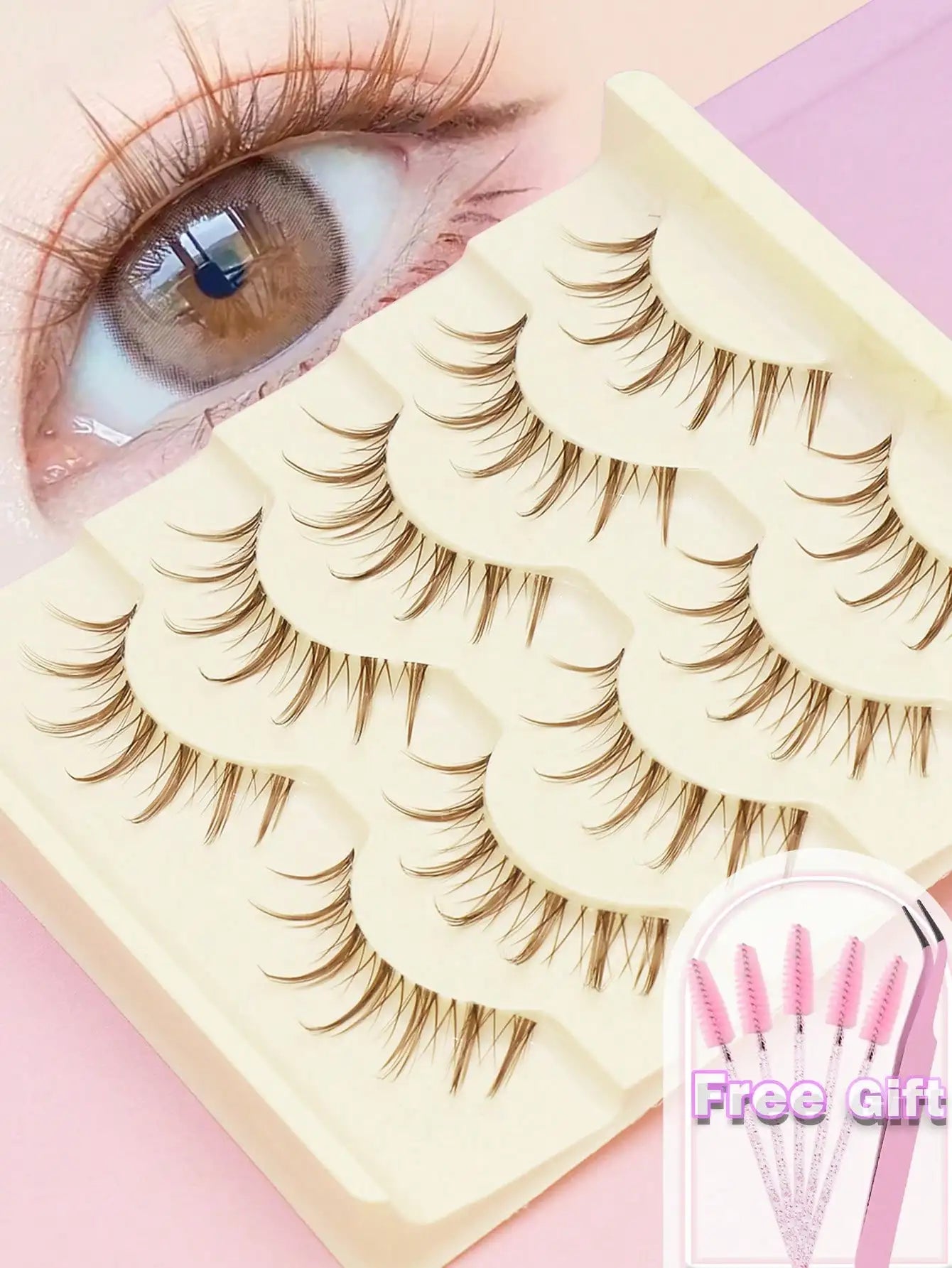 C curl 5Pairs brown style Eyelash Extension Winged Individual Lashes Natural Segmented Eyelash Bundles Makeup Tools