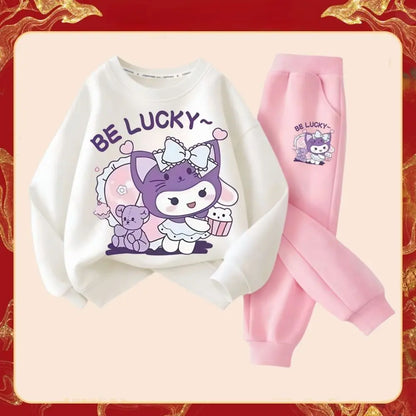 2025 Spring New Kid's Cartoon Kuromi Clothing Sets Children's Hoodies and Long Pants Two Piece Suit for Girl Casual Sweatsuit