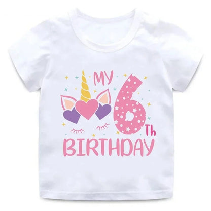 My 1 2 3 4 5 6 7 8 9 Th Years Birthday Unicorn Print Cute Girls Clothes Summer Short Sleeve Kids T Shirt Baby Customize T-Shirts