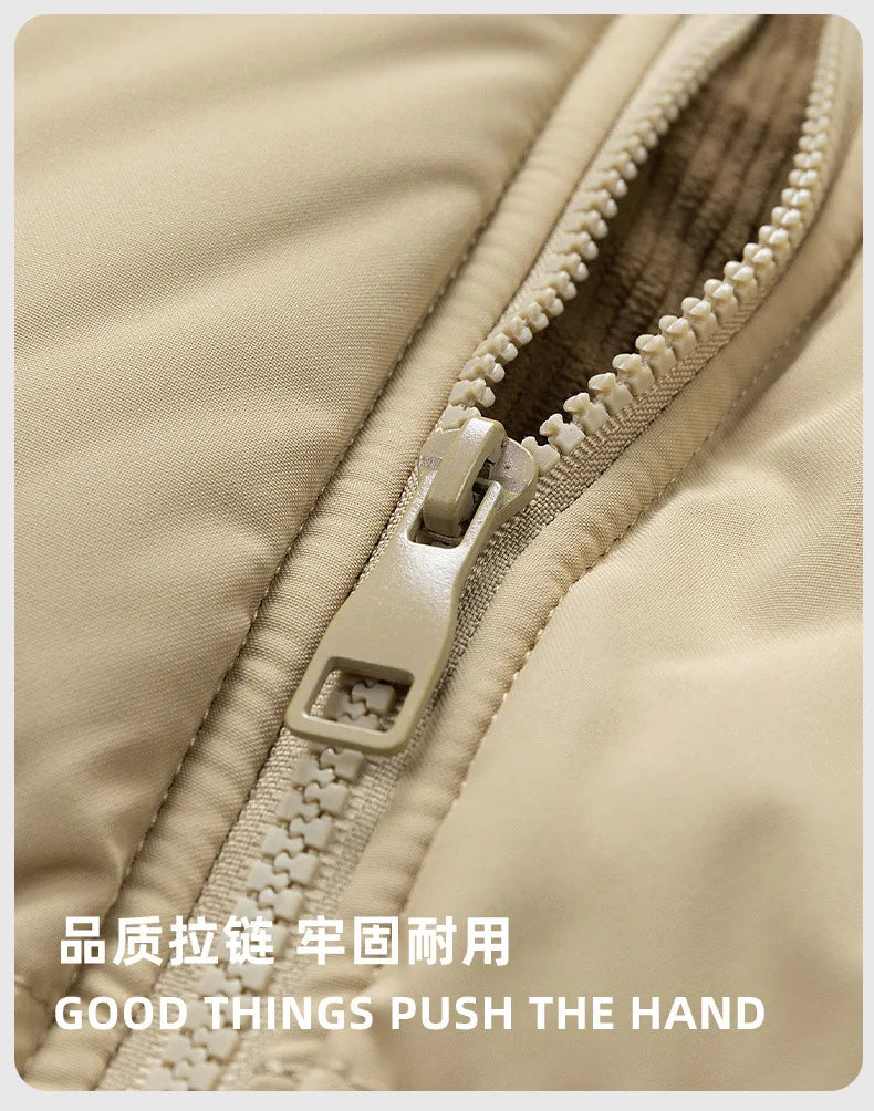 Men's New Winter Cotton Jacket: Fleece-Lined, Thickened for Warmth, with Removable Hood and Stand-Up Collar for Cold Resistance