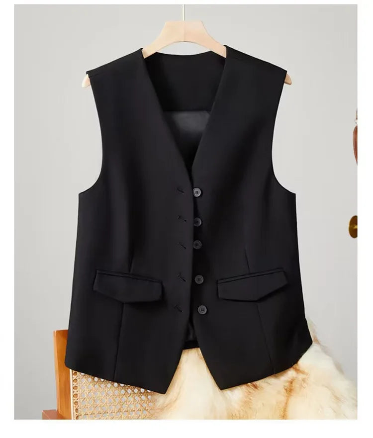 Vest Women Sleeveless Jacket Waistcoat V Neck Single Breasted Tops Outerwear Spring Summer Female 2025 Office Lady Vintage Coat