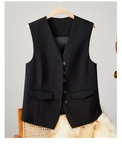 Vest Women Sleeveless Jacket Waistcoat V Neck Single Breasted Tops Outerwear Spring Summer Female 2025 Office Lady Vintage Coat