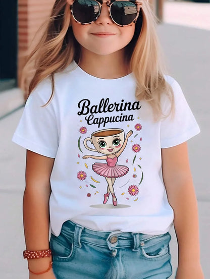 Italian Brainrot Cute Meme T-Shirt for Girls Clothes Ballerina Cappuccino Print Tee Tops Pink Summer Kawaii Outfits Streetwear