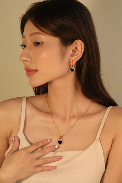 ASONSTEEL Black Shell Heart Necklace Earrings Jewelry Sets Stainless Steel Fashion Exquisite Waterproof Women Anniversary Gift