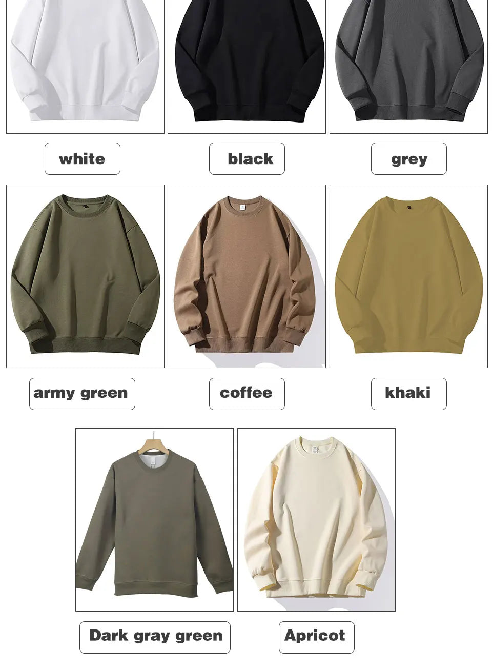 400g Heavy Weight Round Necked Sweatshirts Loose Solid Color  for Spring Autumn Men women's Casual Sports Top Pullover M-4XL