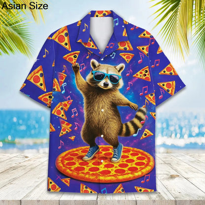 Funny Animal Pizza Hawaiian Shirts Men Women Youth  Music Raccoon Shirt Button Down Space Party Shirt 2025 Vacation Aloha Shirt
