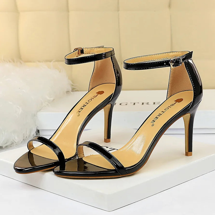 Women 10cm High Heels Flock Stripper Sandals Female Fetish Strappy Red Shoes Lady Valentine Green Summer Classic Sexy Pumps