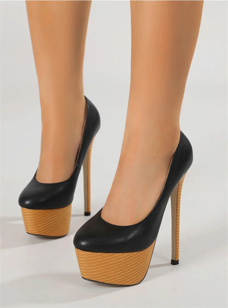 Liyke 2026 New Arrival Woodiness Platform Pumps Women Sexy Slingback Shallow Round Toe 16 CMSuper High Heels Shoes Zapatos Mujer