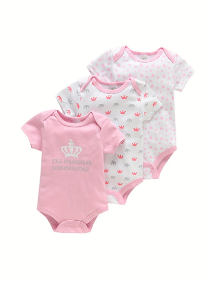 3PCS Infant Baby Cute Graphic One-piece Clothes For Boys And Girls, Newborn Pure Cotton Summer Romper newborn clothes