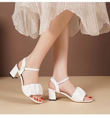 Size 35-42 New Fashion White High Heel Shoe Buckle Sandalias Grace Dress Female Designer Party Shoes 2024 Summer Women's Sandals