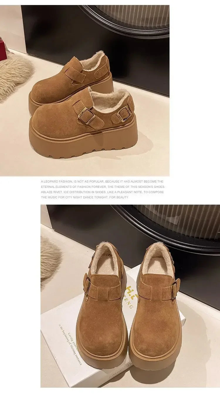 Women's Thick Bottomed Slip-On Flats Fleece Lined Cotton Shoes Spring Autumn Casual Comfortable Flat Heel Warmth Enhancing