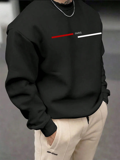 Men's autumn and winter casual loose fashion classic Paris letter pattern printed long sleeved round neck sweatshirt